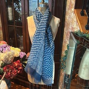 Linen Polka Dot Blue Scarf